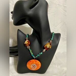 Handcrafted beautiful necklace colors turquoise & orange